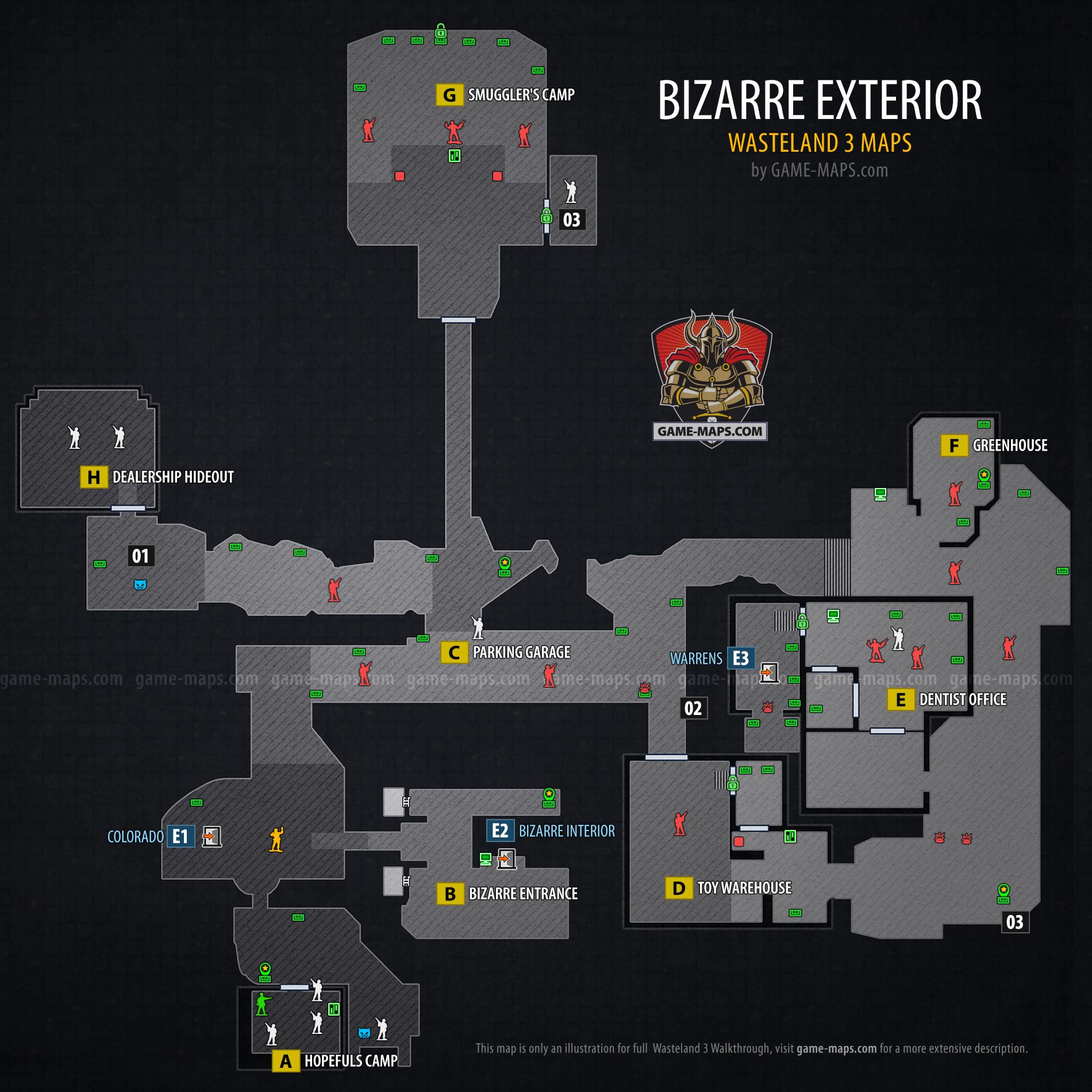 Map of Bizarre Exterior in Wasteland 3