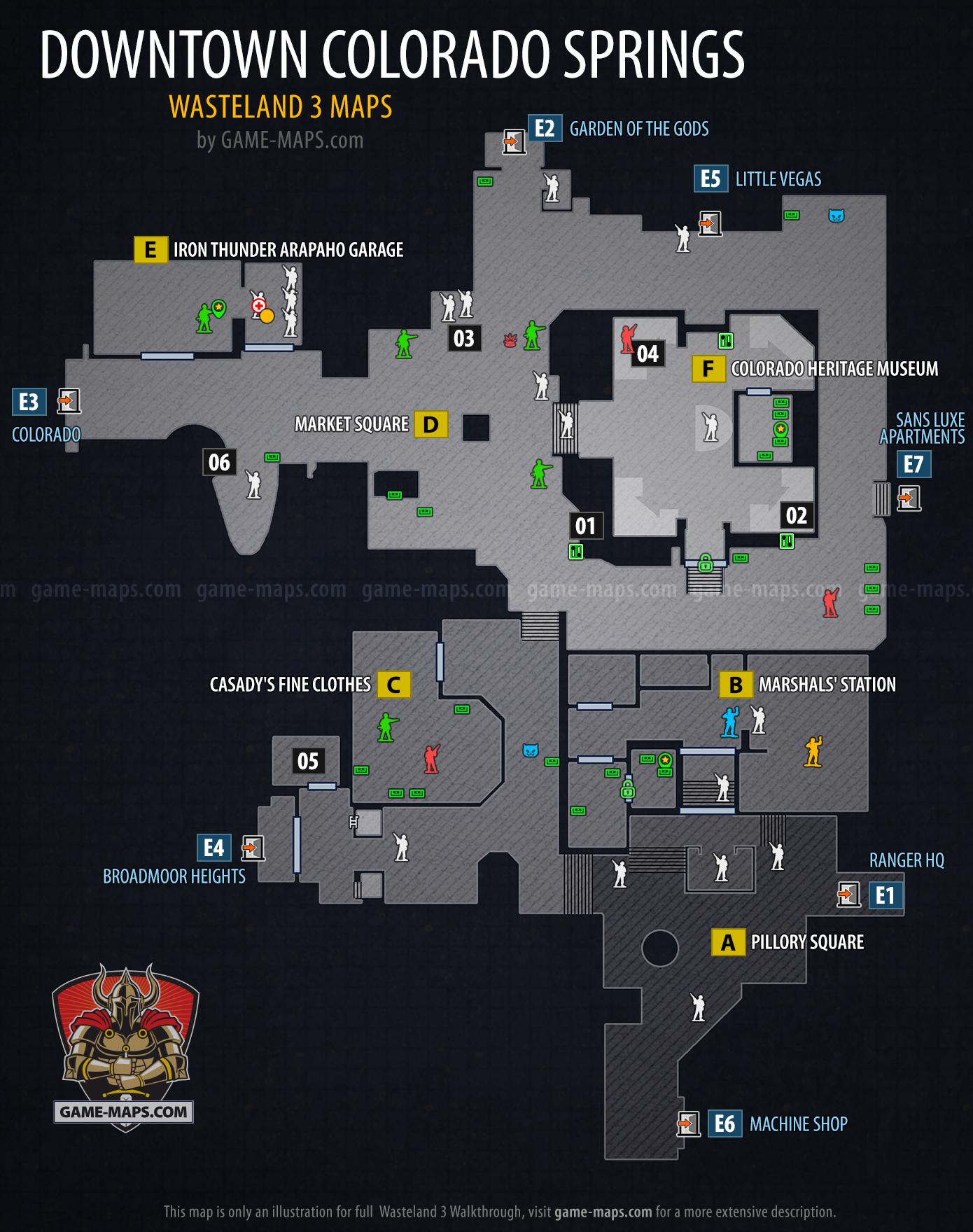 Map of Downtown Colorado Springs in Wasteland 3