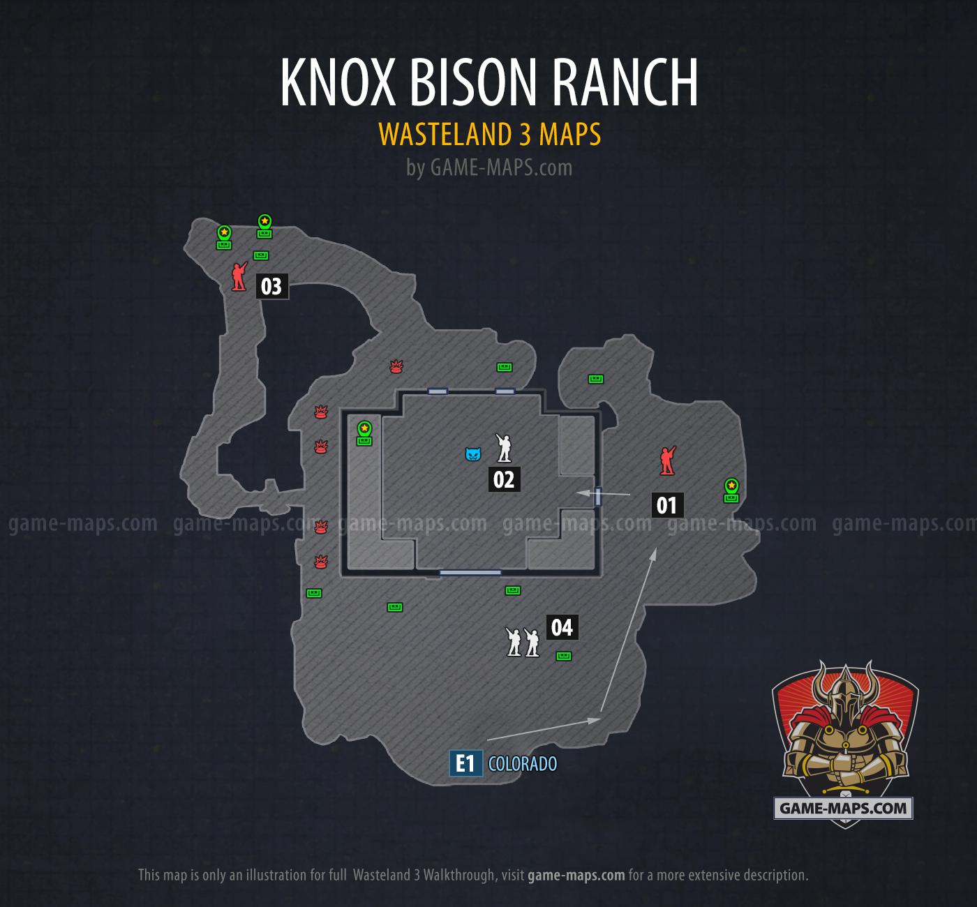 Map of Knox Bison Ranch in Wasteland 3