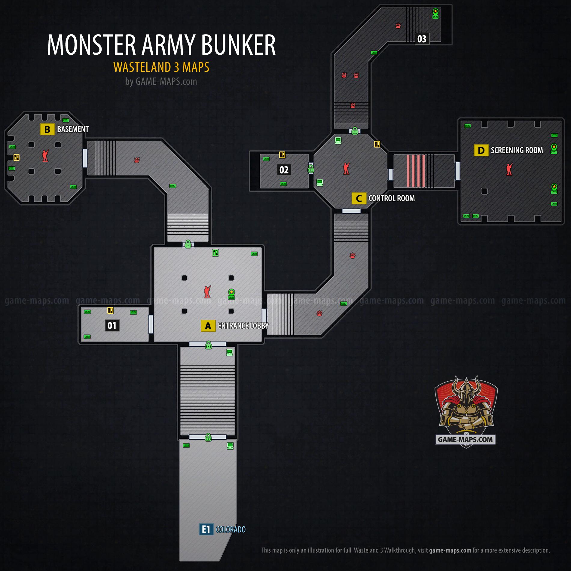 Map of Monster Army Bunker in Wasteland 3