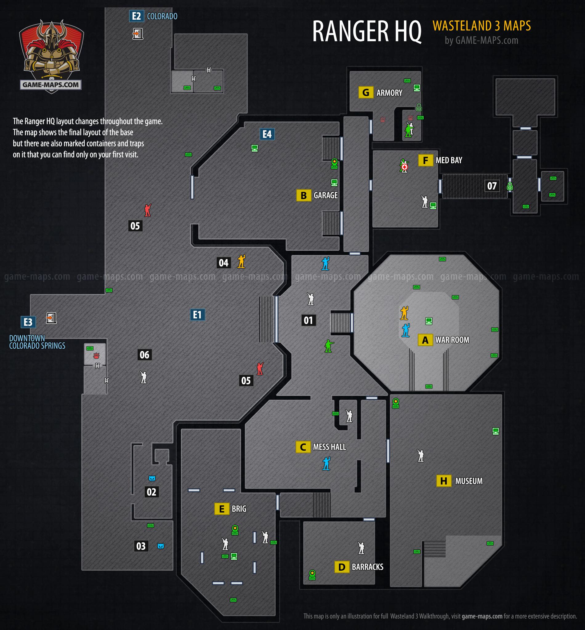 Ranger HQ Map with Walkthrough - Wasteland 3