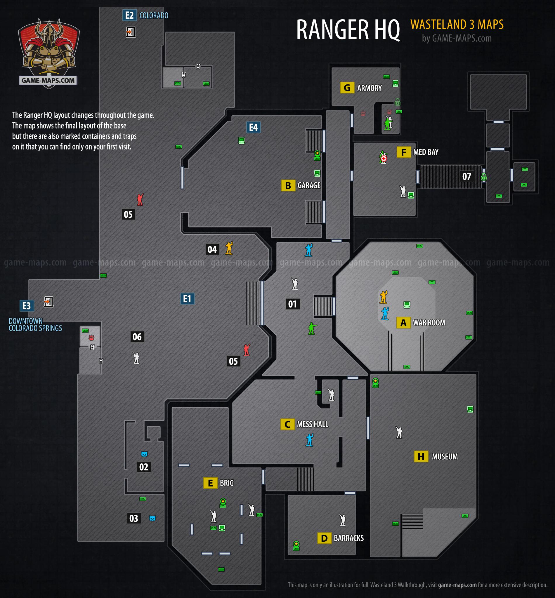 Ranger HQ Wasteland 3 Map of Ranger HQ in Wasteland 3