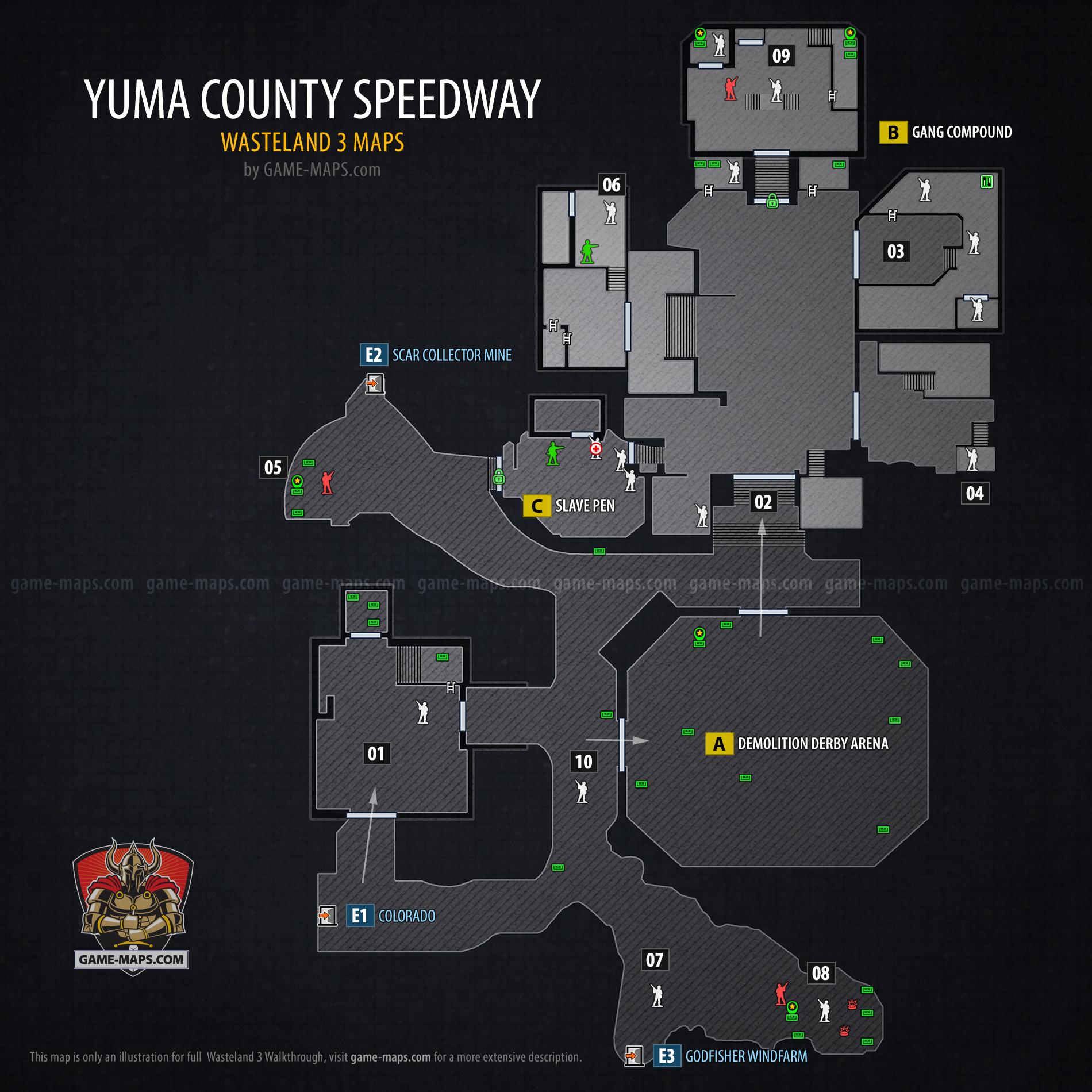 Yuma County Speedway Map with Walkthrough - Wasteland 3