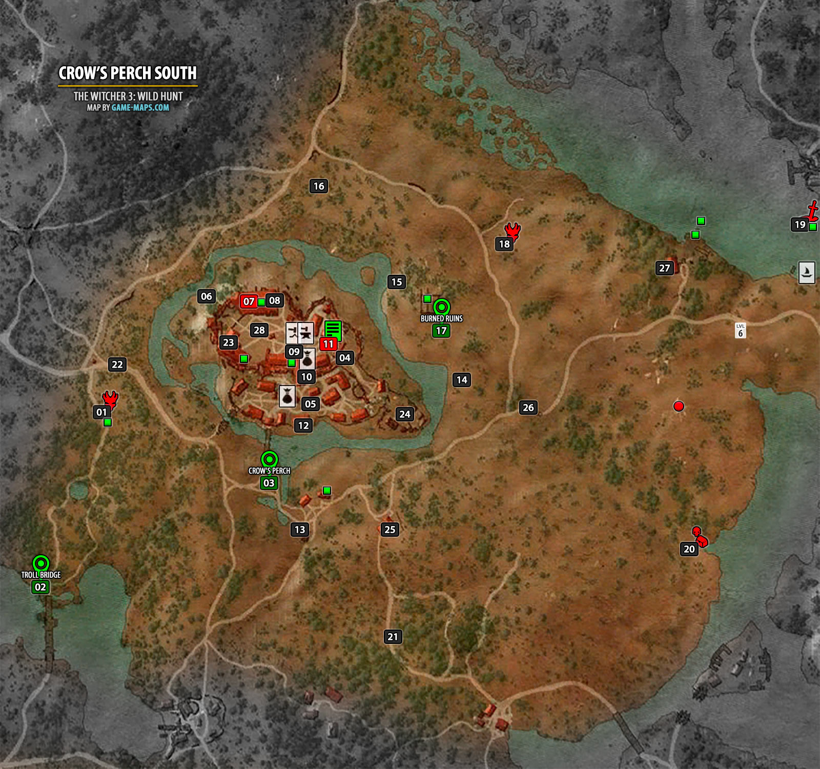 map of Crow's Perch South Map - The Witcher 3