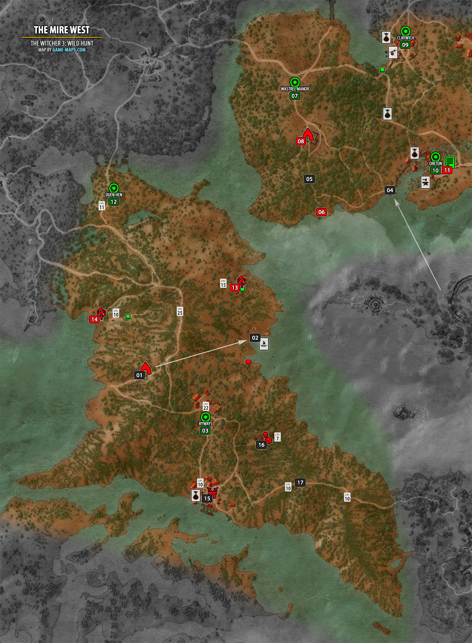 Map of The Mire West Map - The Witcher 3