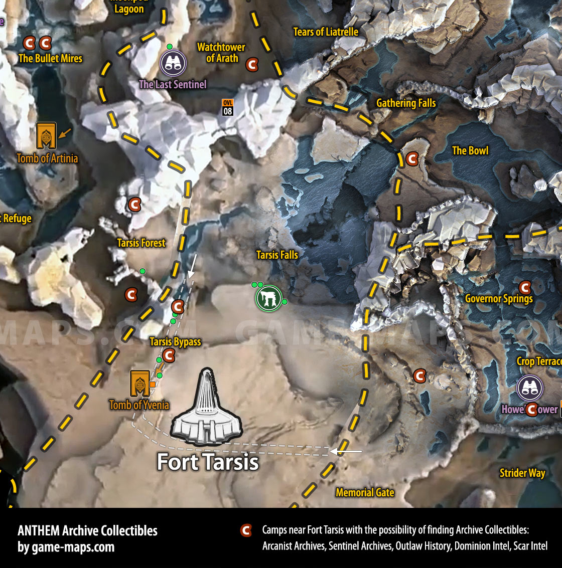 Anthem - Camps near Fort Tarsis with the possibility of finding Archive Collectibles.