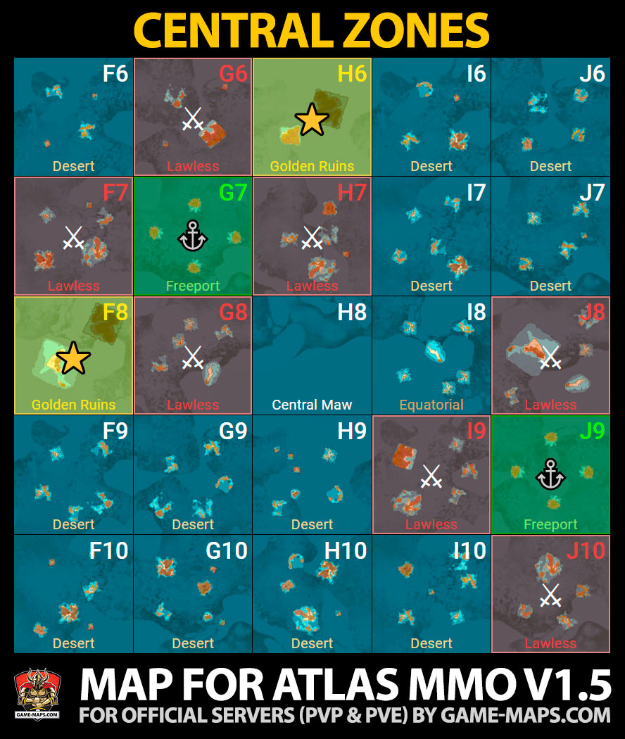 Map of Central Zones in ATLAS MMO Game