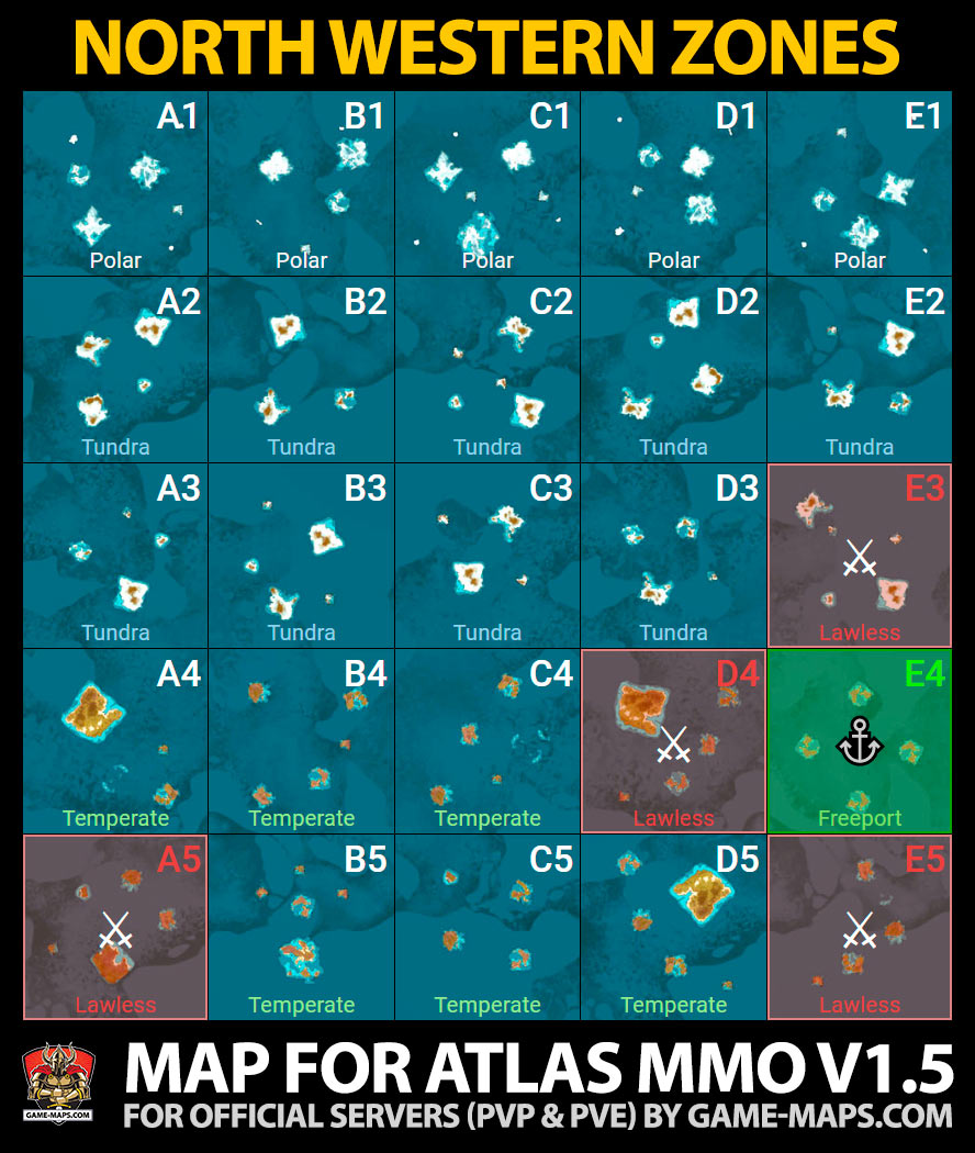 Map of North Western Zones in ATLAS MMO Game