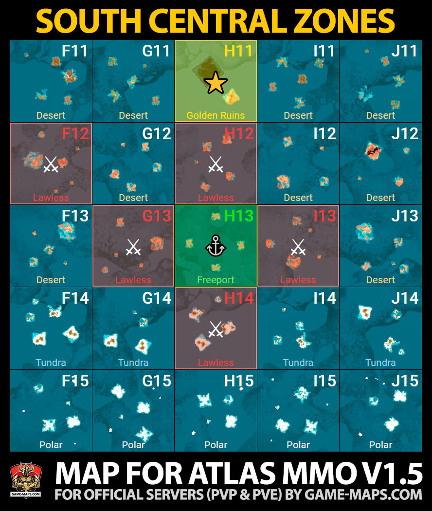 Map of South Central Zones in ATLAS MMO Game