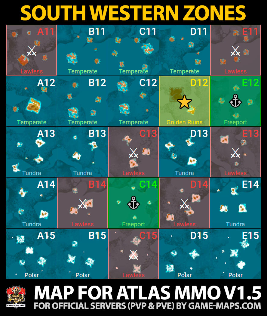 Map of South Western Zones in ATLAS MMO Game