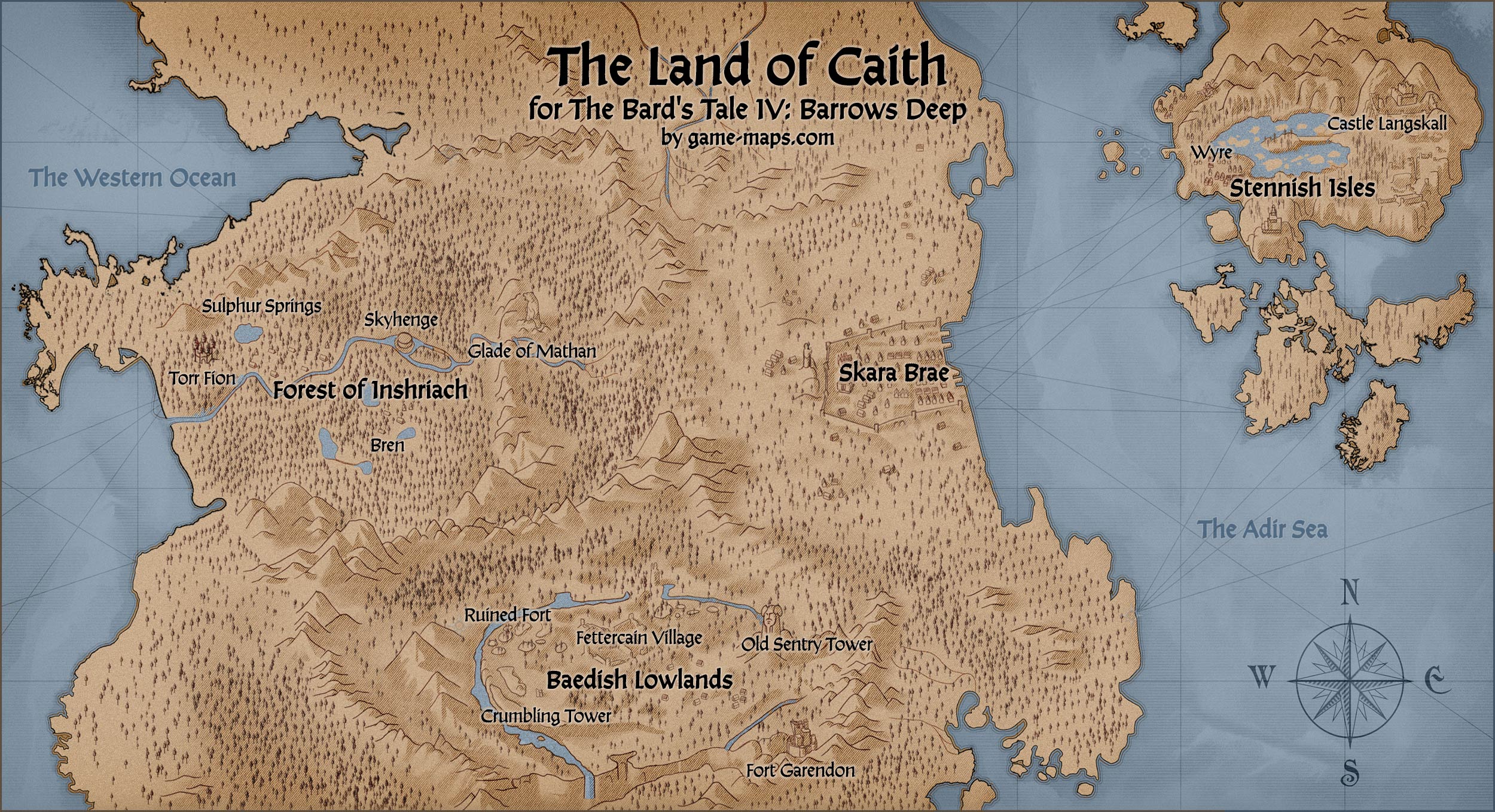 The Land of Caith - The Bard's Tale IV: Barrows Deep - World Map