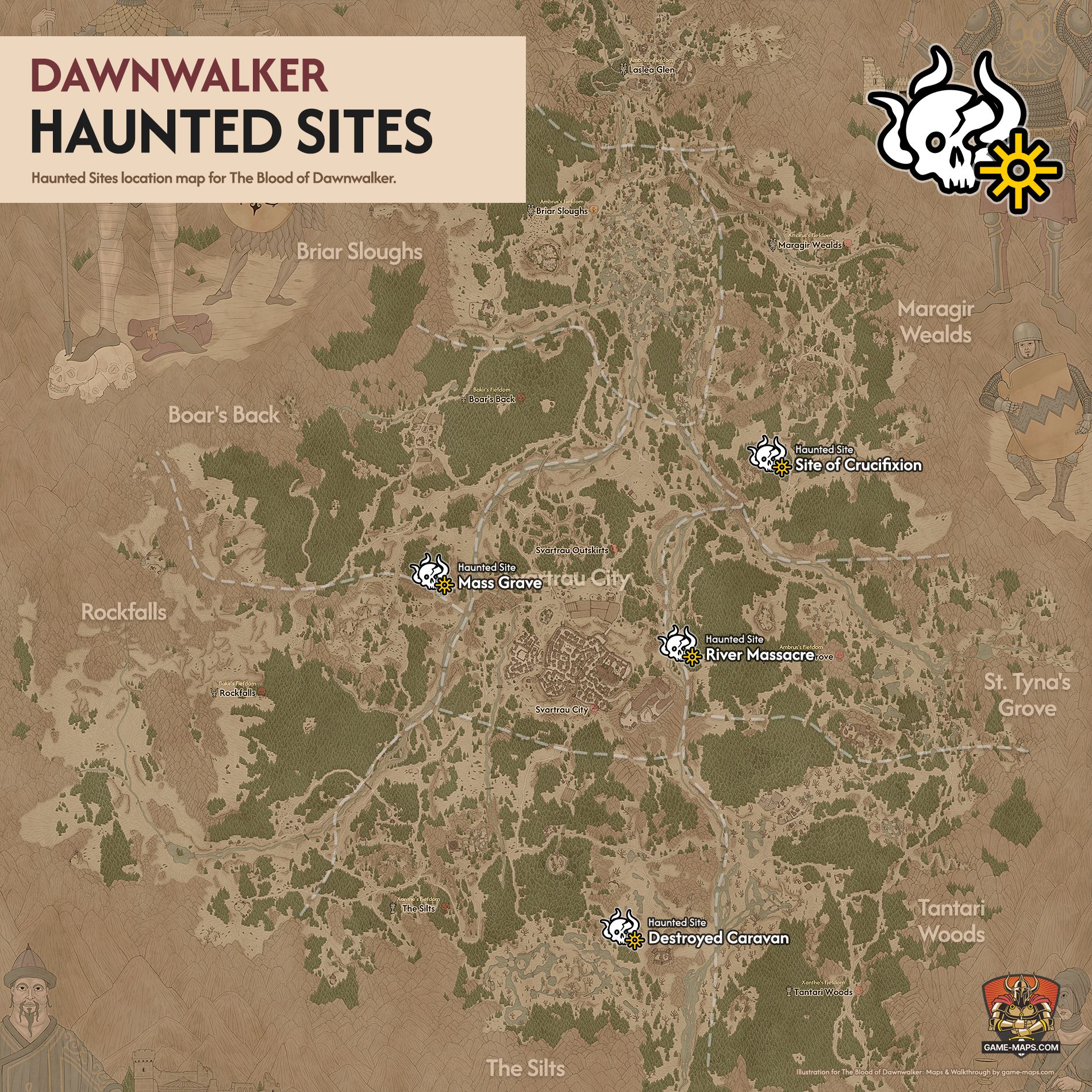 The Blood of Dawnwalker Map of all Haunted Sites locations