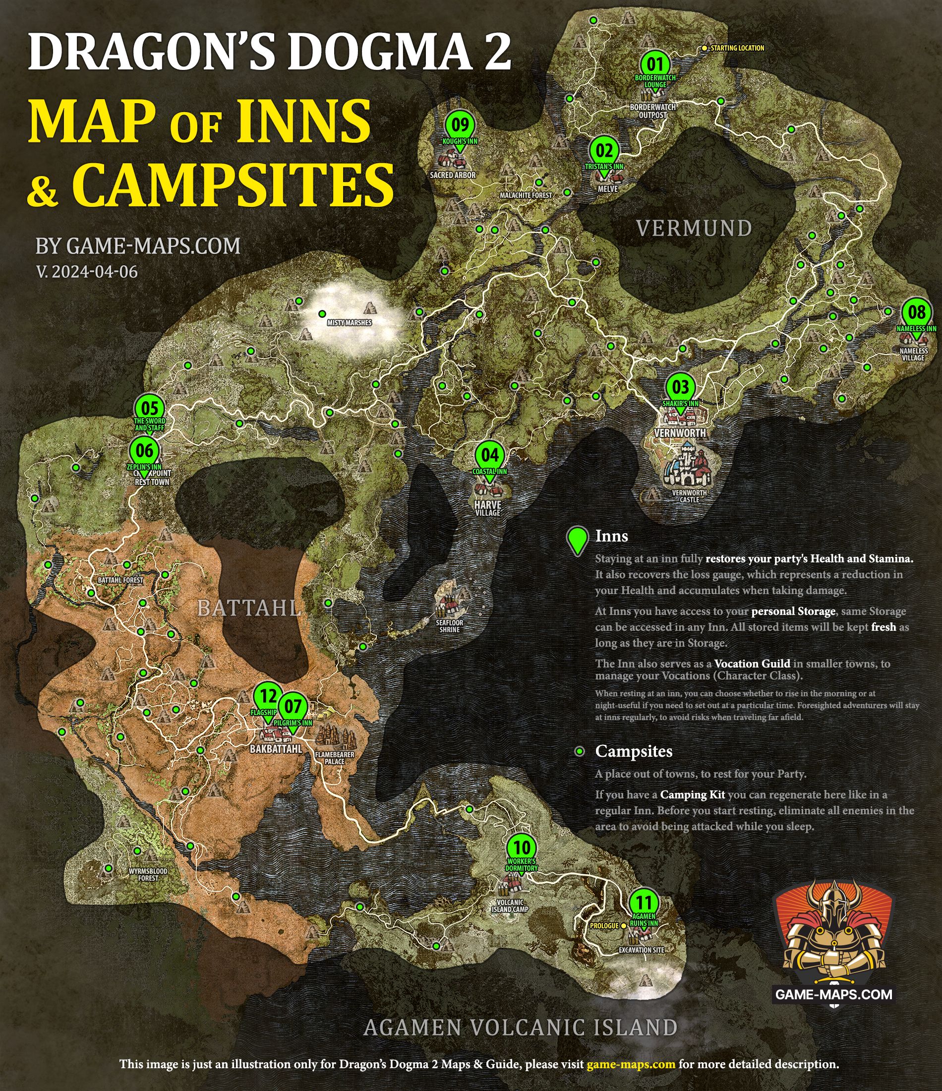 Inns and Campsites Location Map for Dragon's Dogma 2