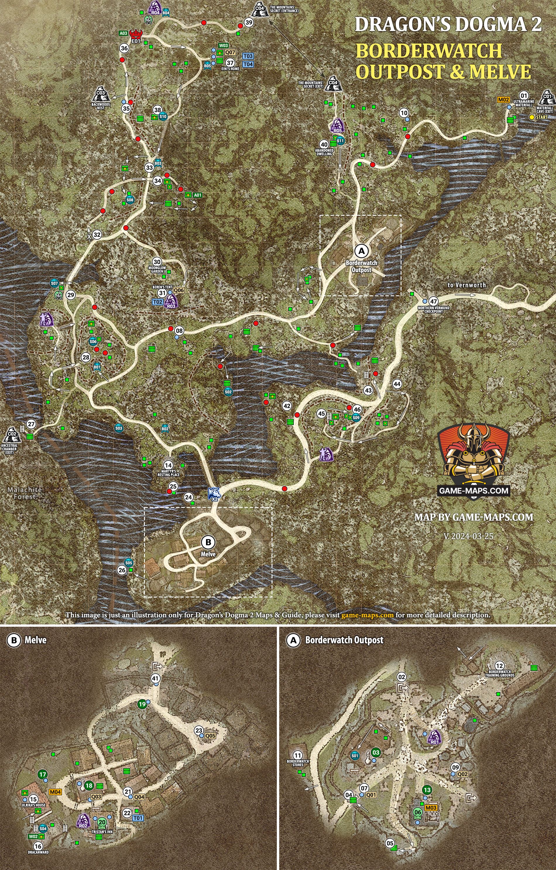 Map of Borderwatch Outpost and Melve in Dragon's Dogma 2
