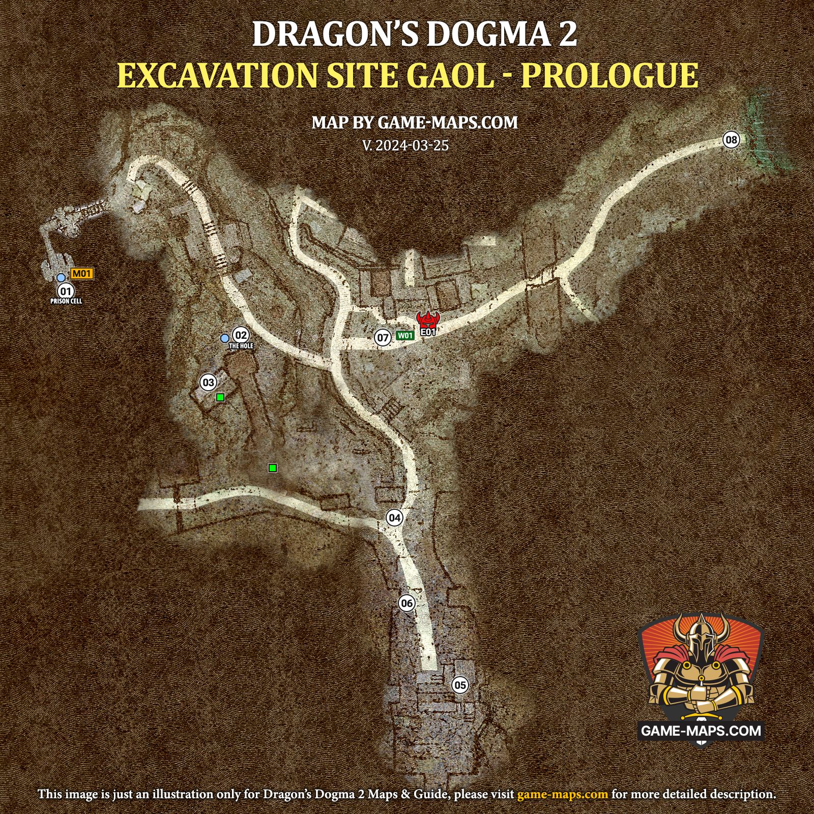 Map of Excavation Site Gaol (Prologue) in Dragon's Dogma 2