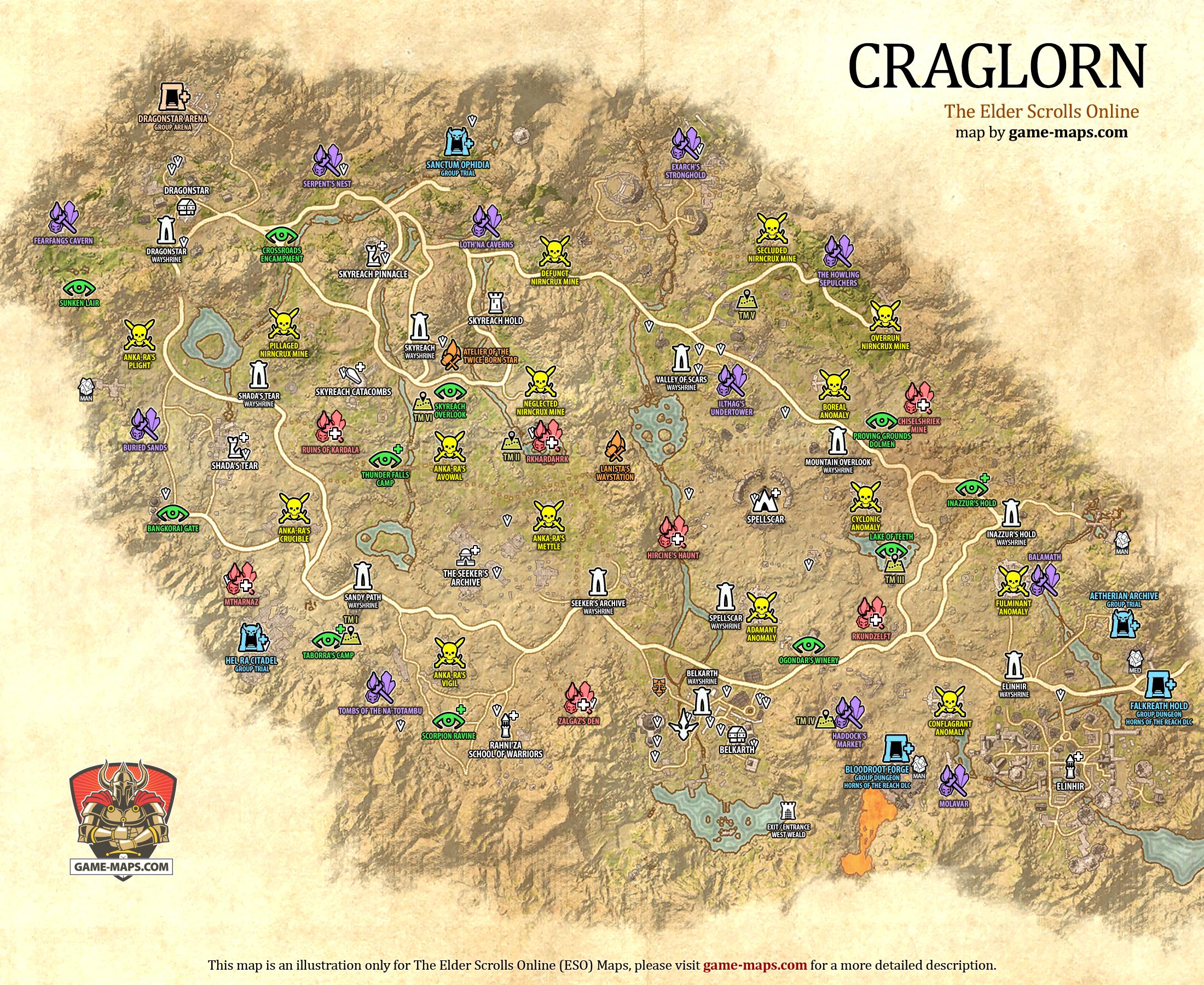 Craglorn Map for The Elder Scrolls Online, Tamriel (ESO).