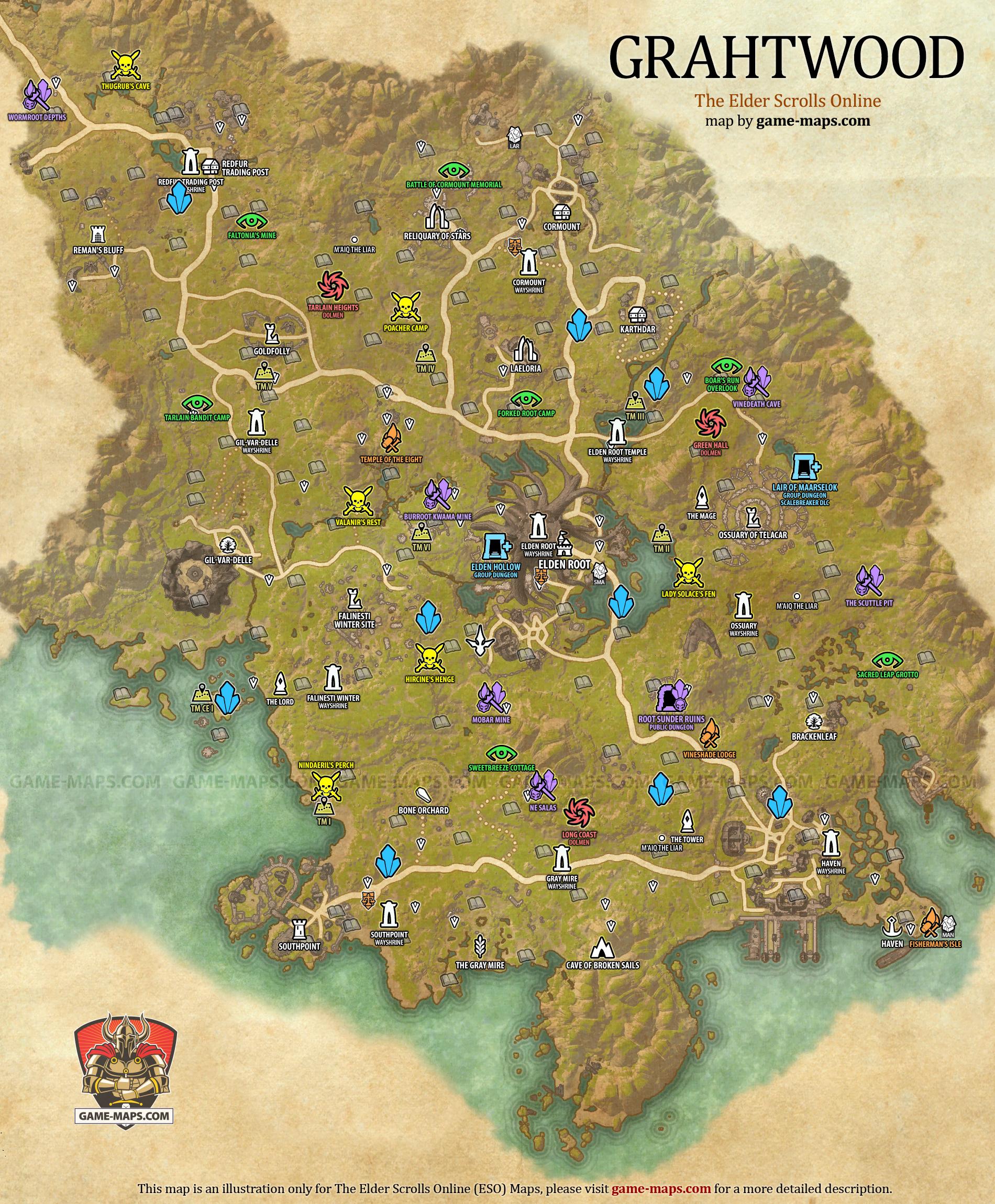 Grahtwood Map for The Elder Scrolls Online, Base Alliance Zone (ESO).