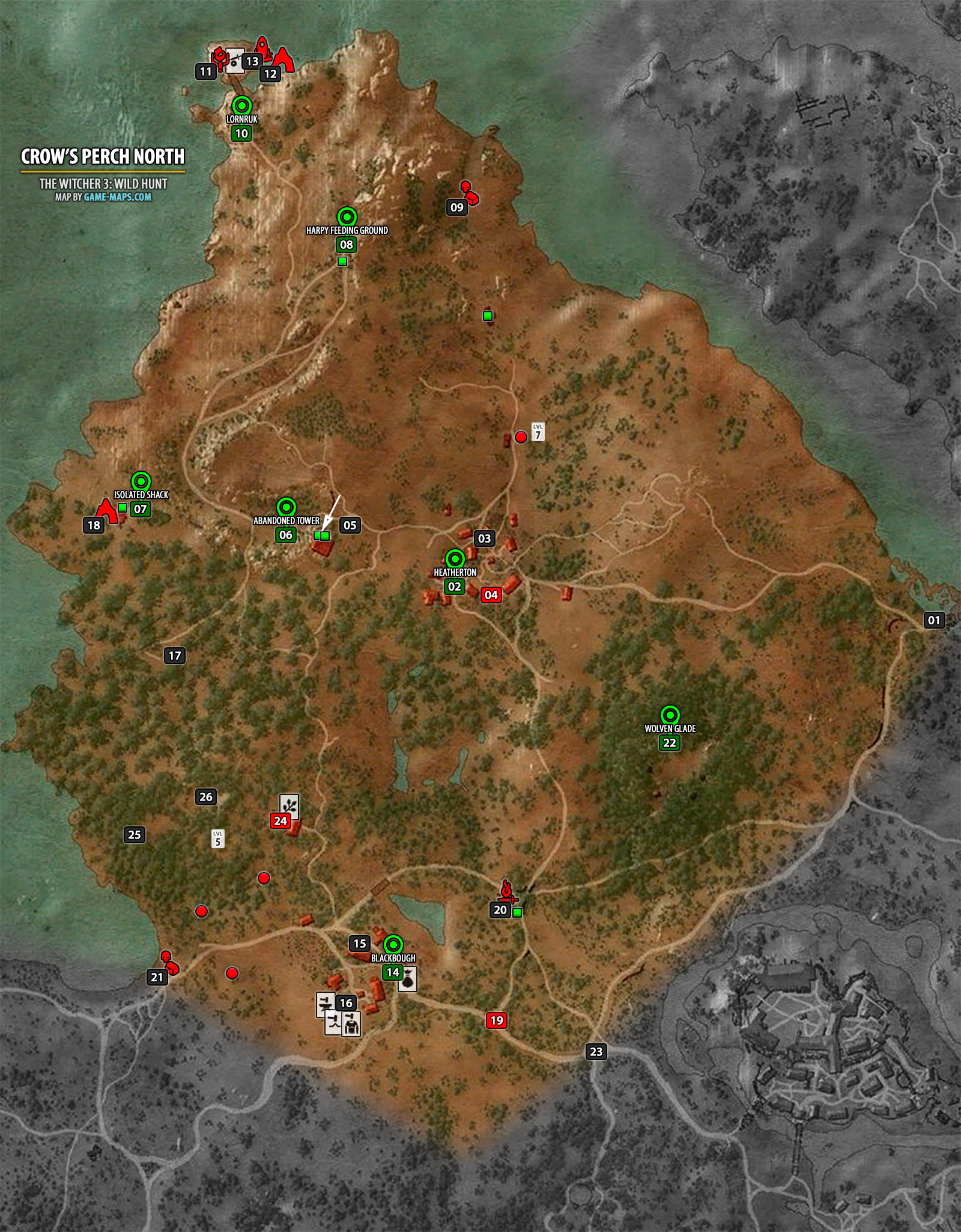 Map of Crow's Perch North Map - The Witcher 3